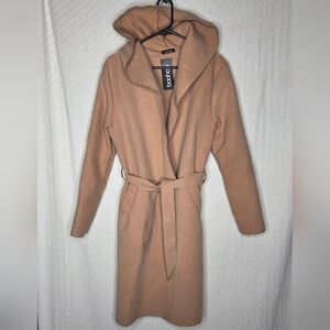 Boohoo Tan Belted Coat